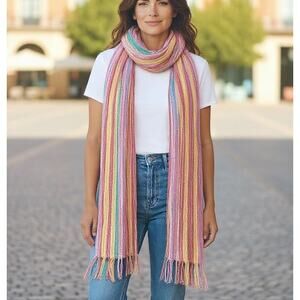 Cejon Scarf Wrap Shawl Multicolor Stripes 100% Rayon Fringe Rectangle India